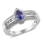 Tanzanite and Natural Cambodian Zircon Ring (Size N) in Platinum Overlay Sterling Silver 1.28 Ct.