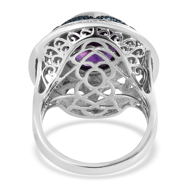 Amethyst (Ovl), Diamond Ring in Platinum Overlay Sterling Silver 8.000 Ct. Silver wt 9.52 Gms.