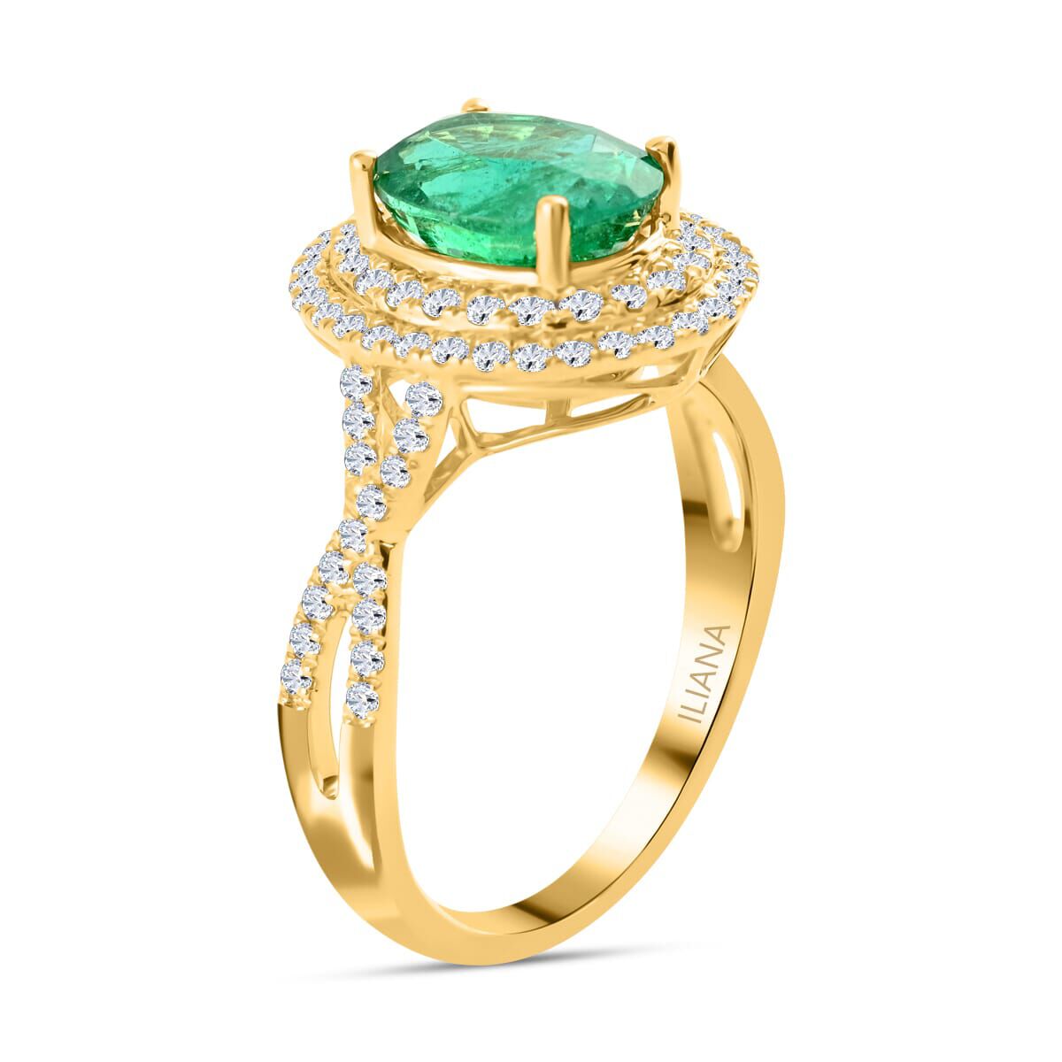 14K Yellow Gold  AAA  Zambian Emerald, White Diamond SI Ring 2.33 ct,  Gold Wt. 3.93 Gms  2.330  Ct.