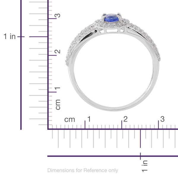 9K W Gold AAA Ceylon Sapphire (Ovl 1.00 Ct), Kanchanaburi Blue Sapphire and Natural Cambodian White Zircon Ring 2.000 Ct.