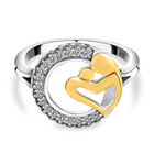 Diamond Mother Love Heart Ring (Size T) in Platinum and Yellow Gold Overlay Sterling Silver 0.16 Ct.