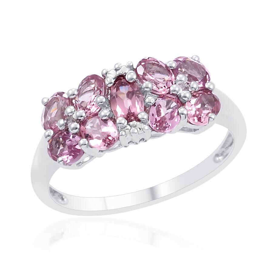 Malaya Garnet (Ovl), Diamond Ring in Platinum Overlay Sterling Silver 2.020 Ct.