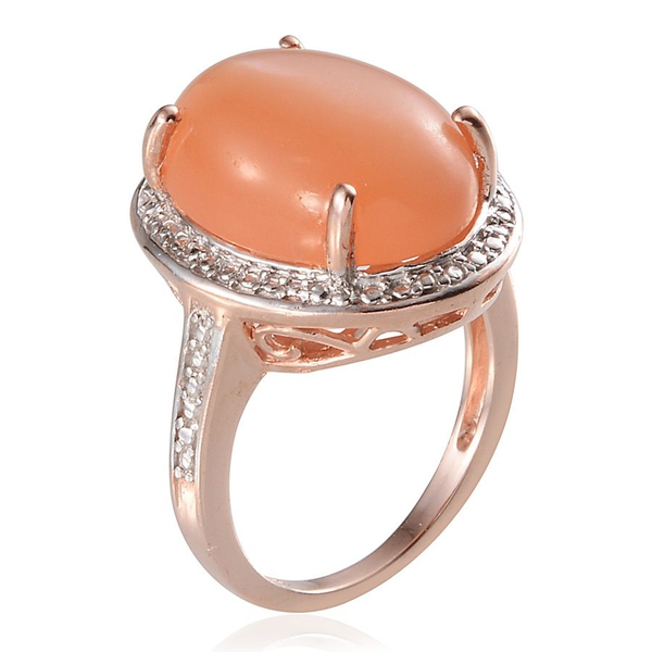 Mitiyagoda Peach Moonstone (Ovl) Solitaire Ring in Rose Gold Overlay Sterling Silver 13.500 Ct.