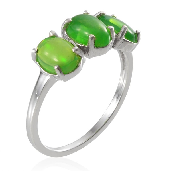 Green Ethiopian Opal (Ovl) Trilogy Ring in Platinum Overlay Sterling Silver 1.500 Ct.