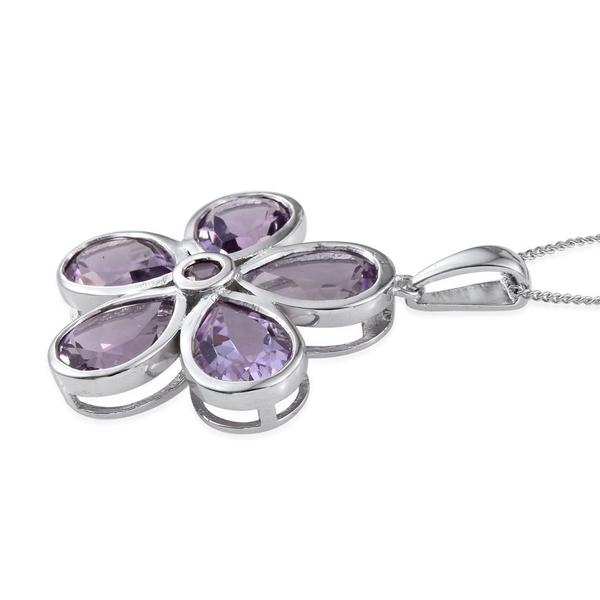 Rose De France Amethyst (Pear) 5 Stone Floral Pendant With Chain in Platinum Overlay Sterling Silver 7.750 Ct.