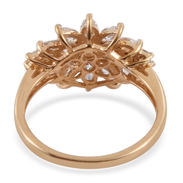 Lustro Stella - 14K Gold Overlay Sterling Silver (Rnd) Floral Ring Made with Finest CZ