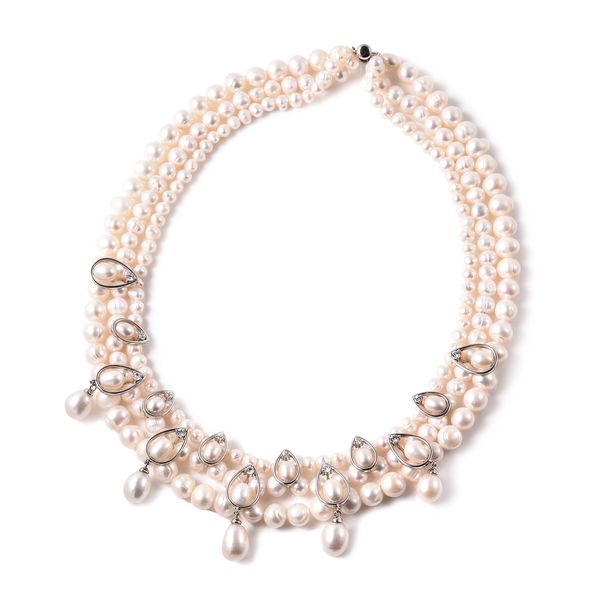 LucyQ Pearl Drop Collection - White Freshwater Pearl and Natural Cambodian Zircon Necklace (Size 19)