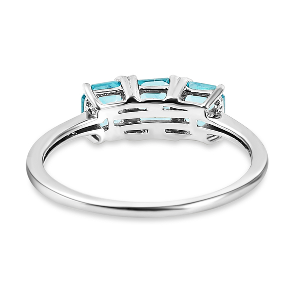 Blue Apatite Trilogy Ring in Platinum Overlay Sterling Silver 1.12 Ct.