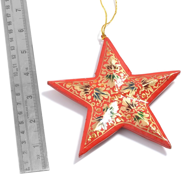 (Option 1) Christmas Decorations - Set of 3 Red Colour Paper Mache Hanging Christmas Stars