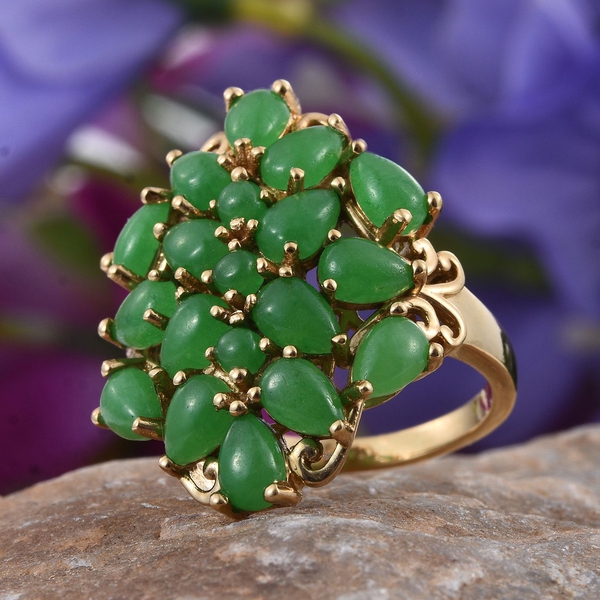 Green Jade (Pear) Cluster Ring in 14K Gold Overlay Sterling Silver 9.000 Ct.