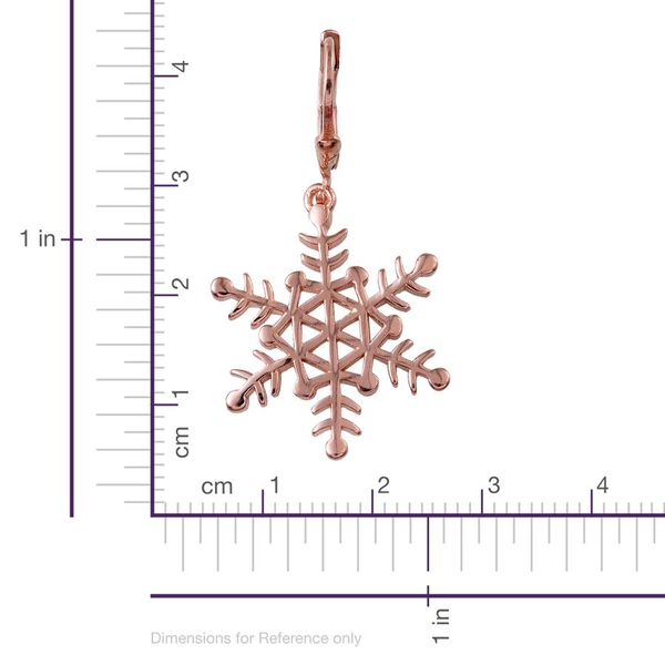 Rose Gold Overlay Sterling Silver Snowflake Lever Back Earrings, Silver wt 4.76 Gms.