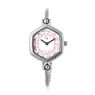 RACHEL GALLEY Swiss Movement 5ATM Water Resistant Lattice Design Pink MOP Dial Bangle Watch (Size 6.5-7) in Stainless Steel