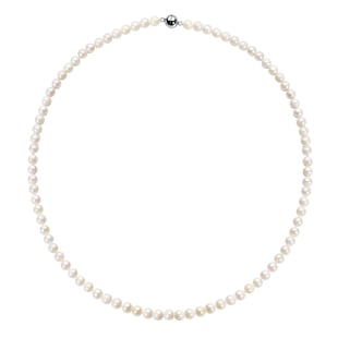 Japanese Akoya Pearl Beads Necklace (Size - 20) With Magnetic Lock in Rhodium Overlay Sterling Silve