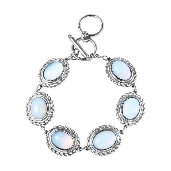 Opalite Bracelet (Size 8) With T-Bar Clasp in Stainless Steel 18.50 Ct.