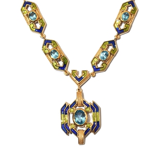 Electric Blue Topaz Enamelled Necklace (Size 18) in 14K Gold Over Sterling Silver 6.00 Ct, Silver wt