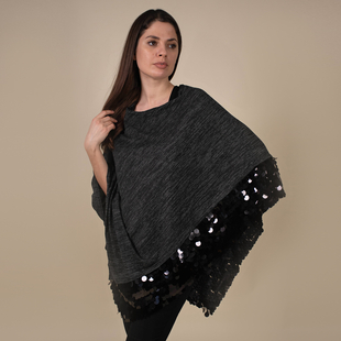  TAMSY Poncho with Sequin Border - Black