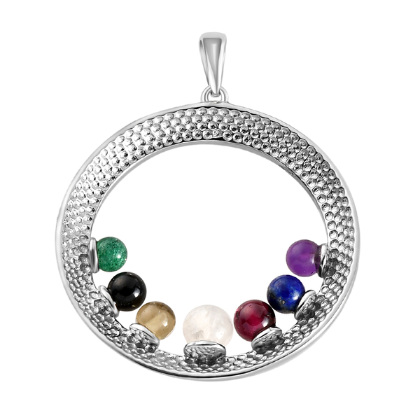Multi Gemstones Circle Enamelled Pendant in Silver Tone 4.00 Ct.