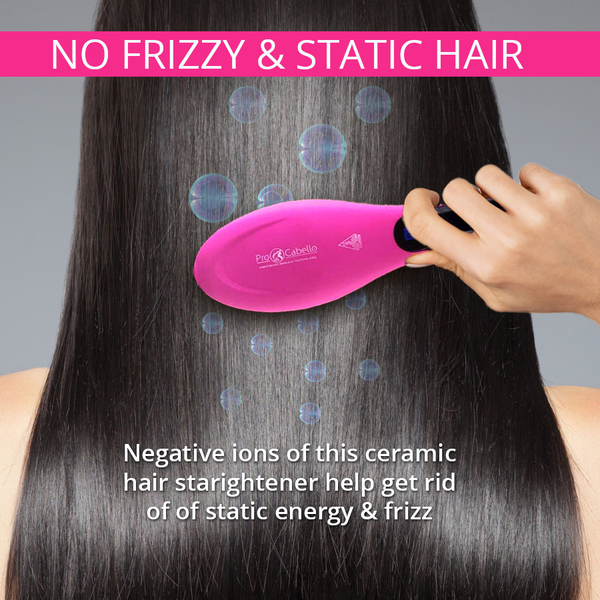 Procabello: Hair Straightening Brush Heated Ceramic Straightener Comb - Pink