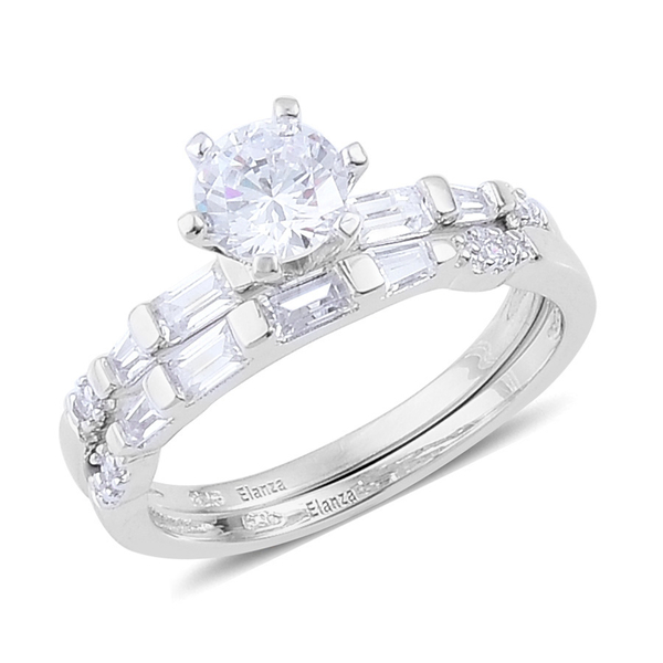 ELANZA AAA Simulated White Diamond 2 Ring Set in Rhodium Plated Sterling Silver