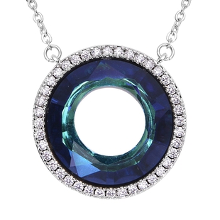 Simulated Mystic Topaz and Simulated Diamond Circle Necklace (Size - 20 With 2 Inch Extender) in Sil