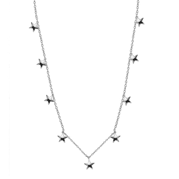 Platinum Overlay Sterling Silver Star Station Necklace (Size 18), Silver wt. 6.15 Gms
