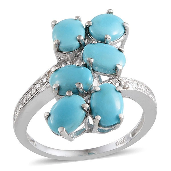 Arizona Sleeping Beauty Turquoise (Ovl), Diamond Ring in Platinum Overlay Sterling Silver 4.760 Ct.