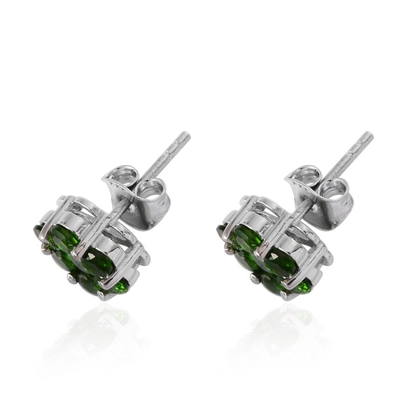 Chrome Diopside (Rnd) Floral Stud Earrings (with Push Back) in Platinum Overlay Sterling Silver 2.250 Ct.