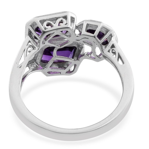 Amethyst (Oct 1.75 Ct) 3 Stone Ring in Platinum Overlay Sterling Silver 6.750 Ct.