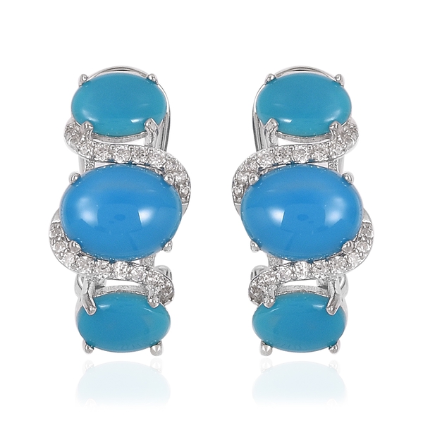 Arizona Sleeping Beauty Turquoise (Ovl), Natural White Cambodian Zircon Earrings (with French Clip) 