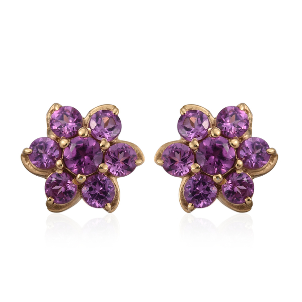 Rare Mozambique Grape Colour Garnet (Rnd) Floral Stud Earrings in 14K Gold Overlay Sterling Silver 1