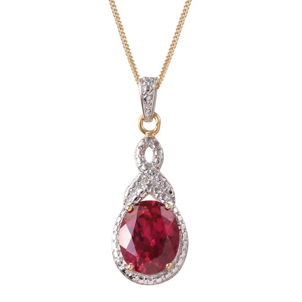Simulated Ruby (Ovl) Solitaire Pendant With Chain in 14K Gold Overlay Sterling Silver 2.500 Ct.