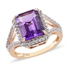(Size K) 9K Y Gold Moroccan Amethyst and Natural Cambodian Zircon Ring (Size K) 3.85 Ct, Gold wt. 3.09 Gms