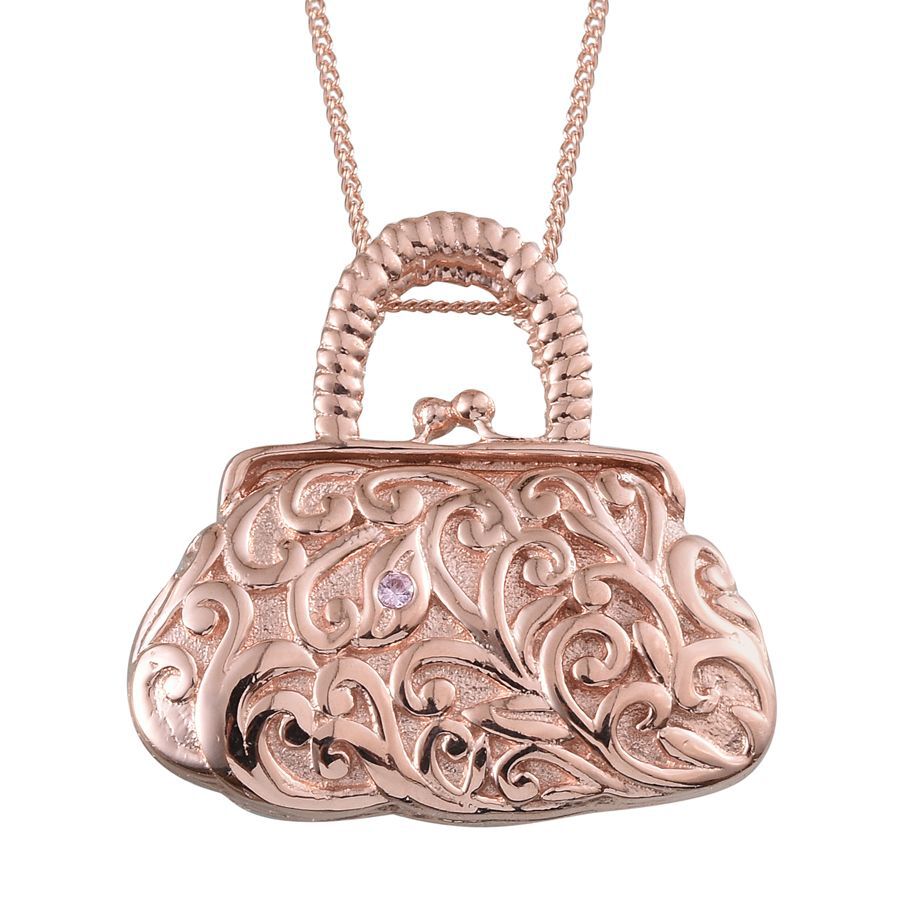 Stefy Pink Sapphire (Rnd) Purse Pendant With Chain in Rose Gold Overlay Sterling Silver