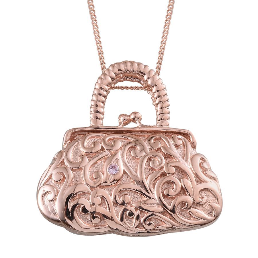 Stefy Pink Sapphire (Rnd) Purse Pendant With Chain in Rose Gold Overlay Sterling Silver ...