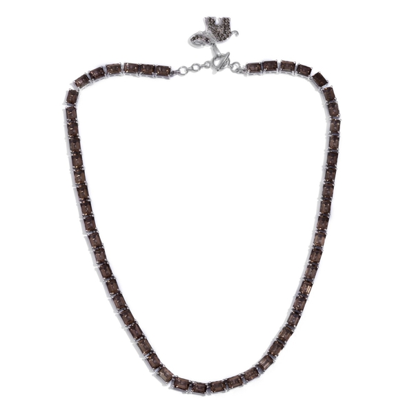 Brazilian Smoky Quartz (Oct), Swiss Marcasite Elephant Charm Necklace (Size 18) in Platinum Overlay 