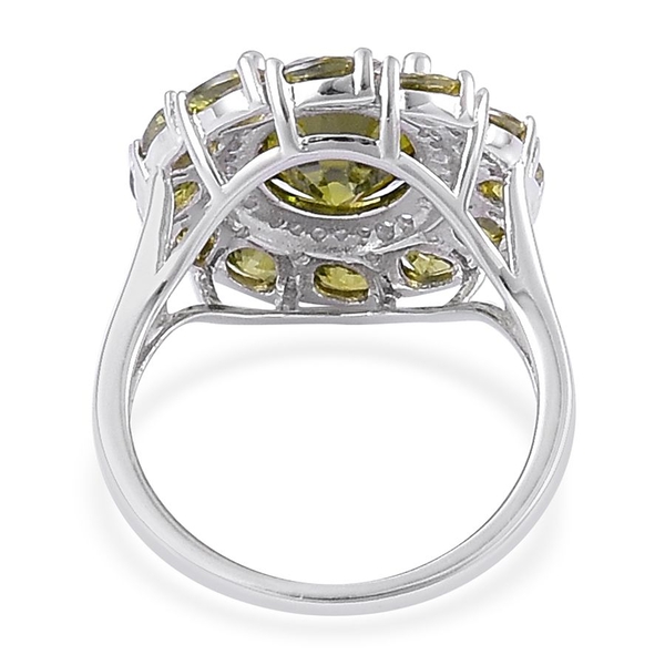 AAA Simulated Peridot and Simulated White Diamond Ring in Rhodium Plated Sterling Silver