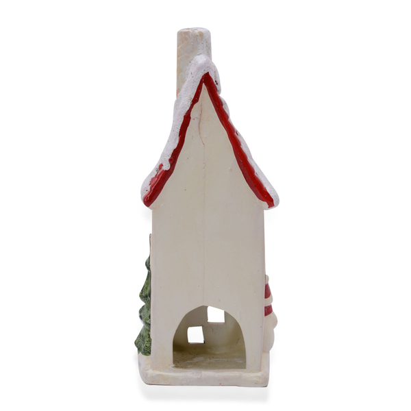 Home Decor - Multi Colour Ceramic House Shape Candle Holder with Tree and Snowman