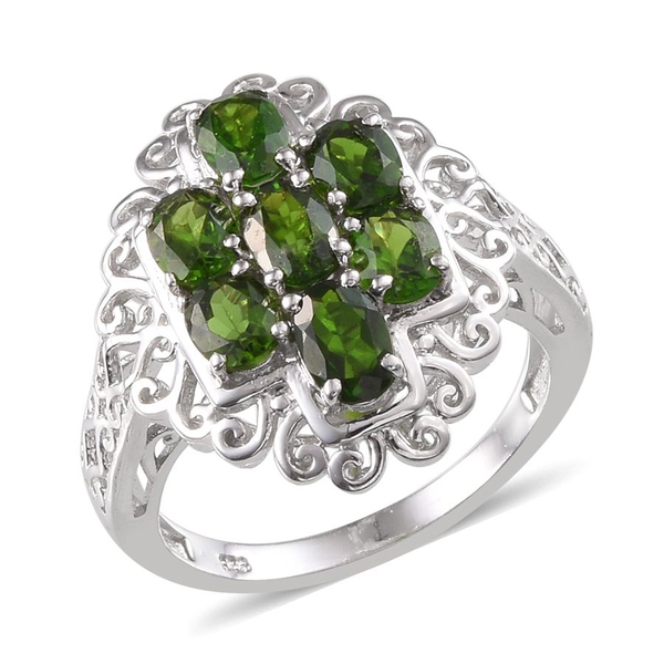 Chrome Diopside (Ovl) Ring in Platinum Overlay Sterling Silver 3.250 Ct.
