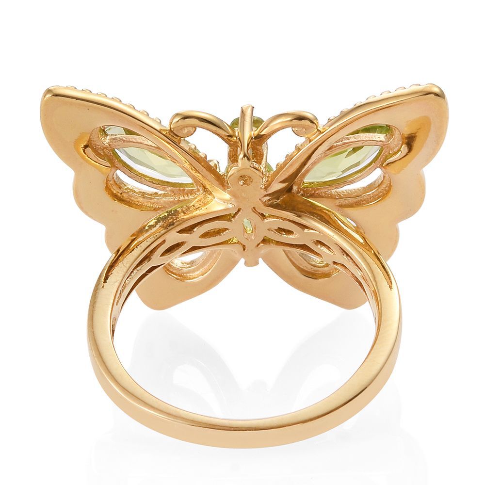 Hebei Peridot (Mrq) Butterfly Ring in 14K Gold Overlay Sterling Silver 2.250 Ct. Silver wt 5.25 Gms.