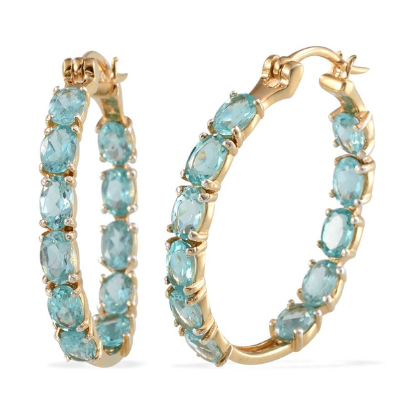 Paraibe Apatite (Ovl) Hoop Earrings in Yellow Gold Overlay Sterling Silver 9.250 Ct.