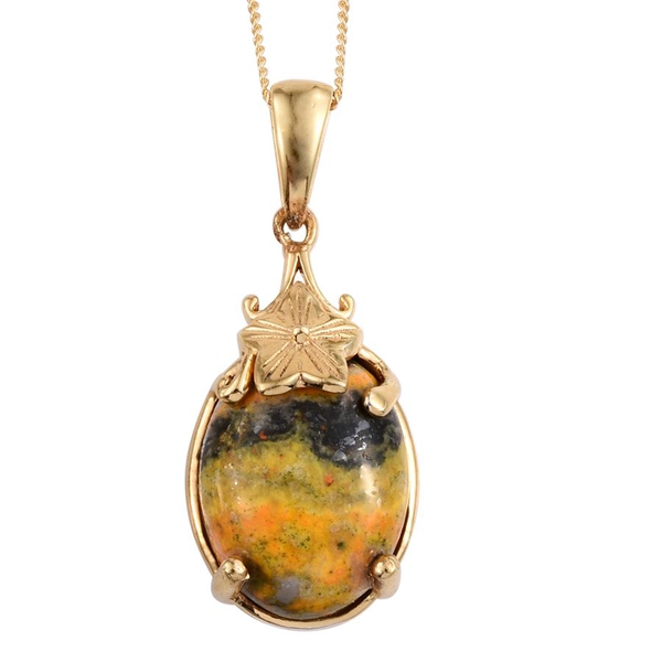 Bumble Bee Jasper (Ovl) Solitaire Pendant With Chain in 14K Gold Overlay Sterling Silver 10.000 Ct.
