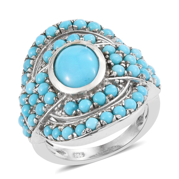 Arizona Sleeping Beauty Turquoise (Ovl 1.50 Ct) Ring in Platinum Overlay Sterling Silver 3.000 Ct. S
