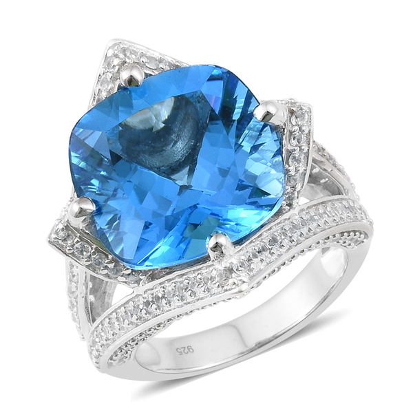 25.25 Ct Marambaia Topaz and Zircon Classic Ring in Platinum Plated Silver 15.85 Grams
