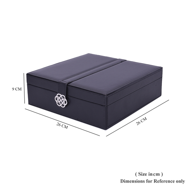 Two-Layer Black Jewellery Box with Multiple Compartments and Mirror (Size 26x26x9cm)
