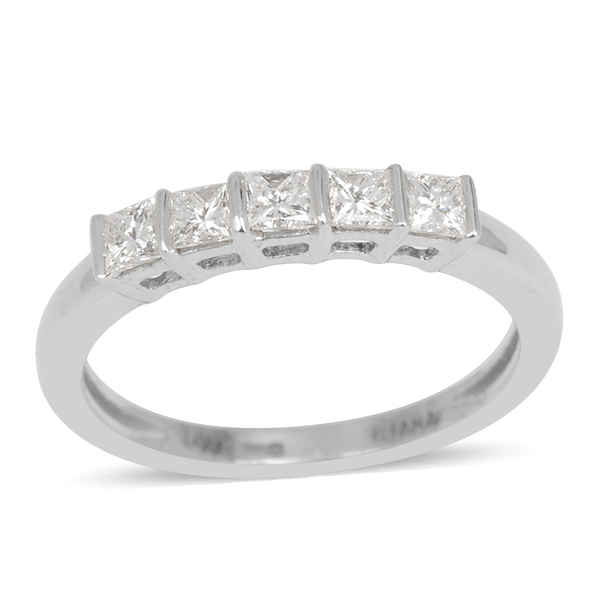 ILIANA 18K W Gold IGI Certified Diamond (Sqr) (SI/ G-H) 5 Stone Ring 0.500 Ct.