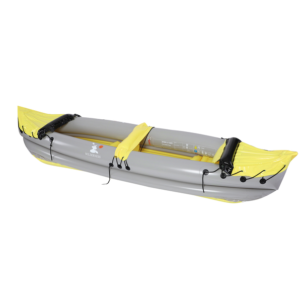 WILDERNESS Inflatable Kayak (2 person Kayak + 2 Alumunium Oars+ Repair Patch + Foot Rest Cushion+ Air Pump) (Size:315x66x45 Cm) - Yellow and Black