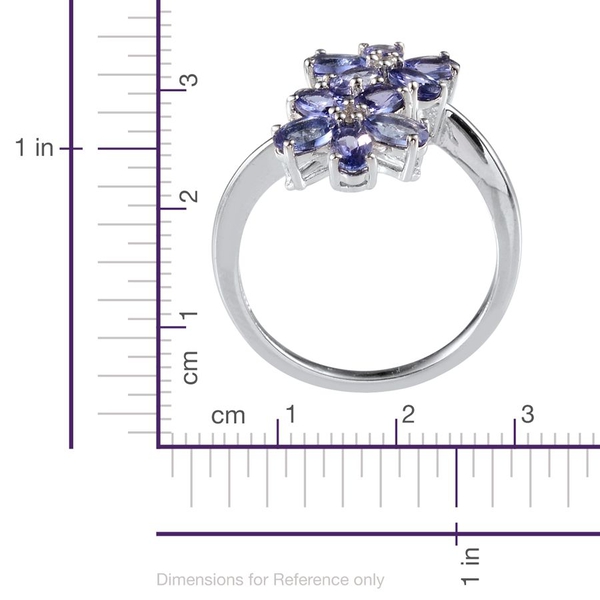 Tanzanite (Ovl), White Topaz Twin Floral Ring in Platinum Overlay Sterling Silver 2.100 Ct.