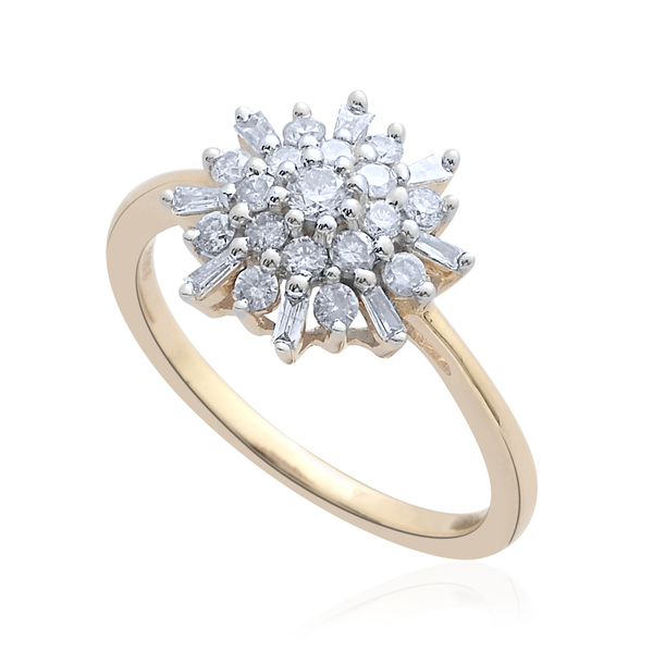 9K Yellow Gold 0.50 Carat Diamond Snowflake Ring SGL Certified I3 G-H.