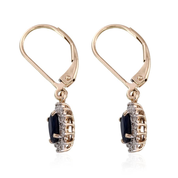 9K Y Gold Kanchanaburi Blue Sapphire (Ovl), Diamond Lever Back Earrings 1.500 Ct.