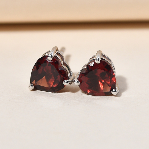 Red Garnet Earrings (with Push Back) in Platinum Overlay Sterling Silver 1.86 Ct.